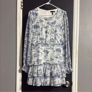 Aqua Toile Printed Ruffled Mini Dress Size: L Length: 33”